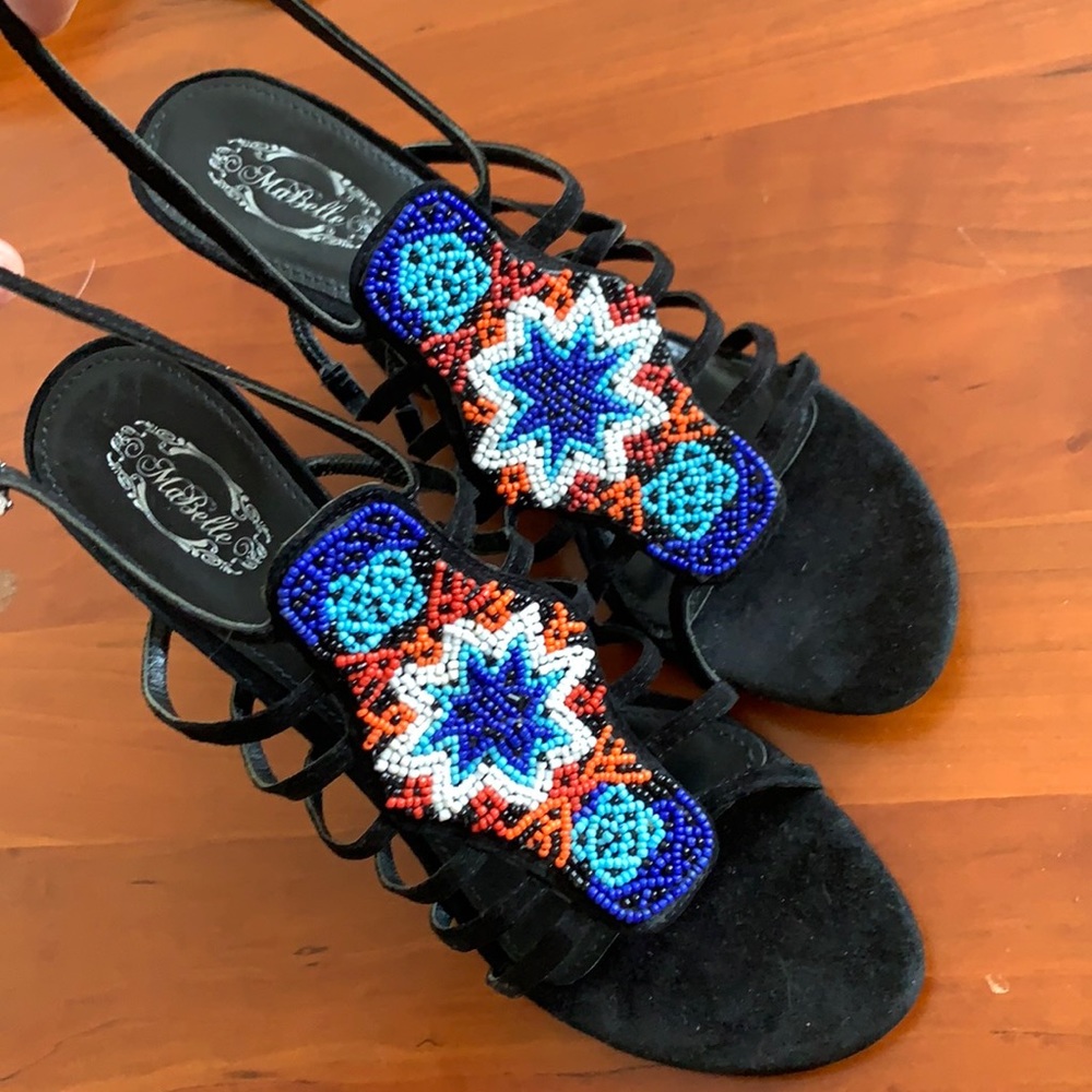 Ma Belle black beaded wedge sandals